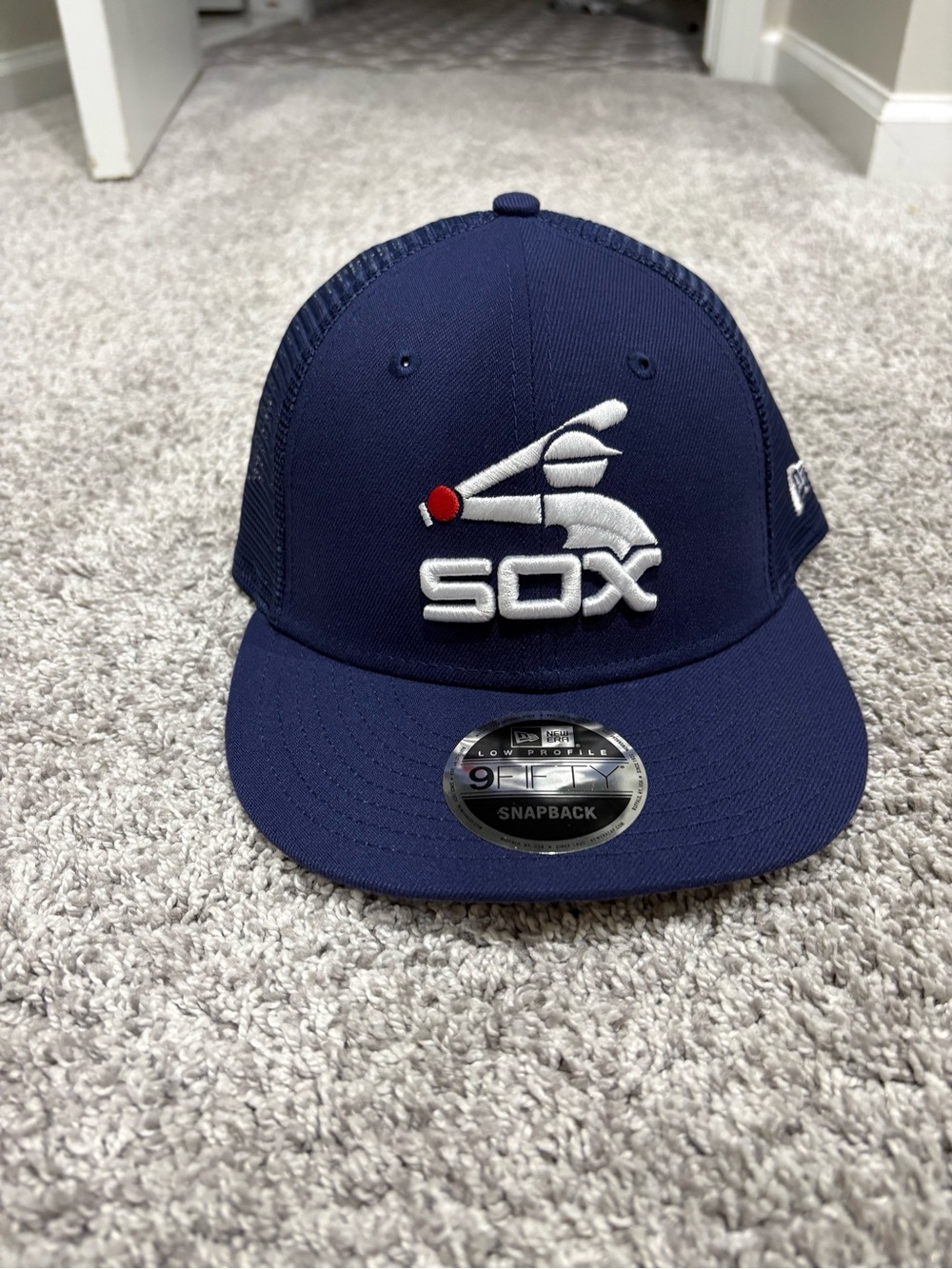 New Era Navy White Red Sox Mesh-Back Snapback